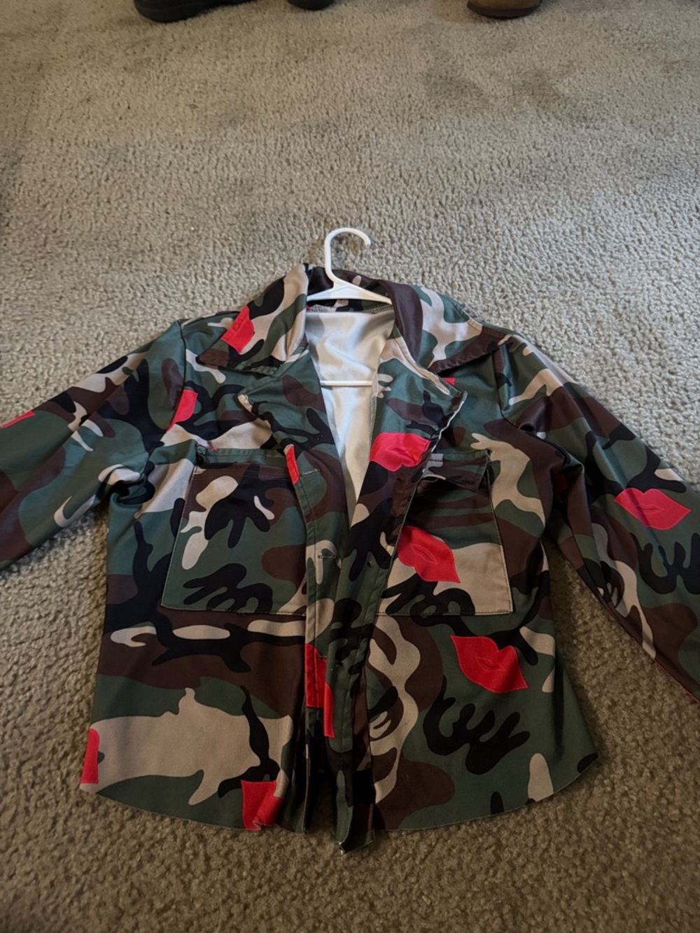 Womens Camo Jacket with Red Lip Print